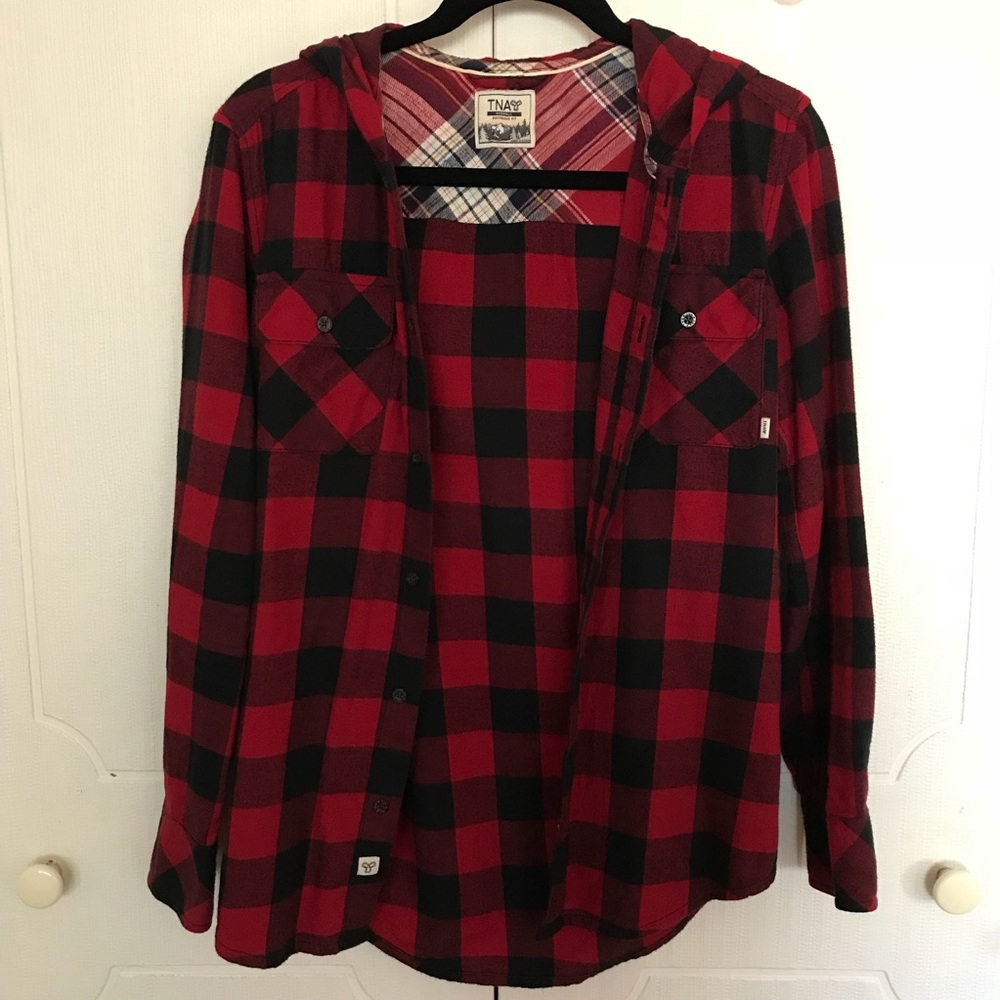 TNA Black and Red Checkered Flannel Hoodie